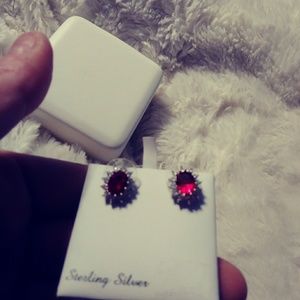 Lab created ruby red earrings w/ cubic zirconians